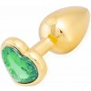 Zmyselný kovový análny kolík so zeleným kryštálom Love anal 7,2 cm, zlatý