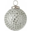 J-Line by Jolipa Strieborno - biela sklenená ozdoba guľa Mosaic - Ø 7cm - J-Line by Jolipa
