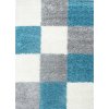 Koberec Shaggy Štvorce sivý, krémový, tyrkysový, 30 mm 120 x 170 s certifikátom