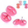 Šperky eshop - Fake akrylový plug do ucha s farebným symbolom mieru PC32.11 - Farba piercing: Oranžová