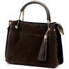 Hnedá menšia kožená kabelka do ruky so zlatými doplnkami