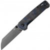 ! QSP Penguin V2 D2, black stonewash,,Handle: Blue shredded CF overlay G10 QS130V2