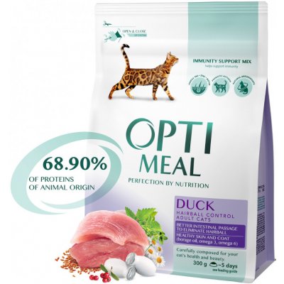OPTIMEAL For adult cats Hairball duck 200 g