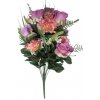 Ruža & Alstromeria & Karafiát x18 kytica fialová 50cm umelá