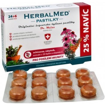 Herbalmed Dr. Weiss pastilky pre posilnenie imunity Echinacea Rakytník 20 bylín Vitamín C pastilky 24+6 navyše 30 ks