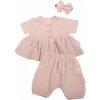 Baby Nellys 3-dielna mušelínová súpr. tunika/blúzka kraťasky čelenka béžová