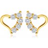 Šperky eshop - Zlaté náušnice zo 14K žltého zlata - nepravidelná kontúra srdca, číre zirkóniky S1GG231.15