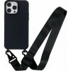 Kryt na iPhone 15 Pro Max gumový so šnúrkou na krk čierny