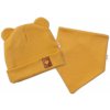 Baby Nellys Rebrovaná dvojvrstvová čiapka s uškami + šatka TEDDY - horčicová, 92/98, 92/98 (18-36m)