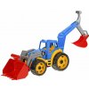 Teddies Traktor / nakladač / bager sa 2 lyžicami plast na voľný chod 2 farby v sieťke 16x35x16cm
