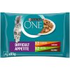 Purina One Difficult Appetite mini filetky kura a hovädzie morka a kačica 4 x 85 g