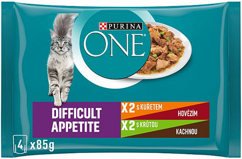 PURINA ONE DIFFICULT APPETITE mini filetky kura a hovädzie morka a kačica 4 x 85 g