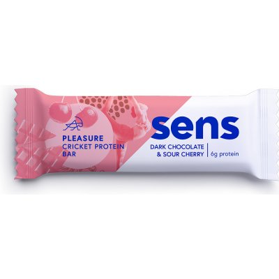SENS Pleasure Protein tyčinka s cvrččí moukou - Tmavá čokoláda & Višeň