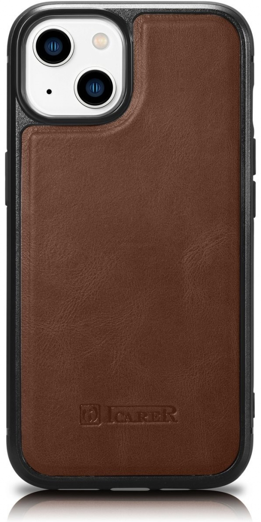 iCarer kožené iPhone 14 PLUS Oil wax real leather back cover hnedé