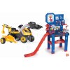 Set pracovná dielňa a traktor na šliapanie 3v1 Spidey Bricolo Center Smoby s nakladačom bagrom a šmykľavkou s autíčkom