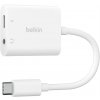 Belkin USB-C adaptér/rozdvojka 1x USB-C M/ 1x USB-C F napájanie 60W + 1x 3,5mm jack, biela