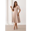 Lacoria Béžové midi šaty s balónovými rukávmi Veľkosť: L