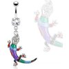 Šperky eshop - Piercing do bruška z chirurgickej ocele - farebná jašterička, číry zirkón R19.7