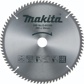 MAKITA D-65399 Efficut Kotúč pílový D 260 x 30 mm na drevo TCT 80 zubov 2.6 mm