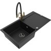 Mexen Leo, 1-komorový granitový drez 900x500x190 mm a drezová batéria Duo, čierna, 6501-77-671701-57-B