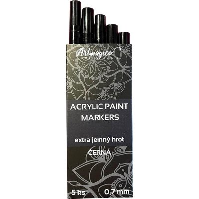 Artmagico Premium akrylový Marker extra jemný hrot 0.7 mm čierný sada 5 ks