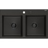 Mexen Hektor žulový drez s dvomi komorami 800 x 480 mm, čierny/zlatý metalík, čierny sifón - 6521802000-75-B