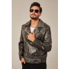 Panska kožená bunda na motorku sivá