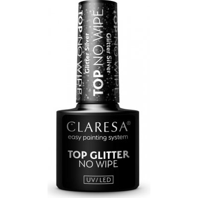 Claresa Gél lak TOP NO WIPE Glitter Silver 5 g