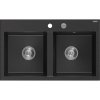 Mexen Hektor žulový drez 2-komorový 800 x 480 mm, čierny/strieborný metalik, sifón chróm - 6521802000-73