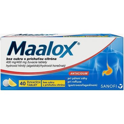 Maalox bez cukru s príchuťou citróna tbl.mnd. 40 x 400 mg/400 mg