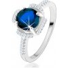 Šperky eshop - Zásnubný prsteň, striebro 925, modrý kvietok, lupene z čírych zirkónikov HH3.8 - Veľkosť: 50 mm