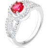 Šperky eshop - Prsteň striebro 925, červený kameň so zirkónovým rámom, oblé línie T21.12 - Veľkosť: 49 mm