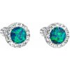 Strieborné náušnice kôstky so syntetickým opálom a krištáľmi Preciosa zelené okrúhle 31317.1 Green s. Opal