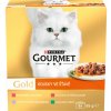 Gourmet Gold kačica s olivami teľacim so zeleninou pstruh so zeleninou králik s mrkvou v šťave 8 x 85 g