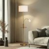 Lindby stojaca lampa Aovan, bronzová, odkladacia plocha, USB port - 9627406