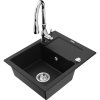 Mexen Enzo, 1-komorový granitový drez 576x465x174 mm a drezová batéria Savita, čierna, 6506-77-672601-00