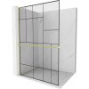 Mexen Kioto+ L, sprchová zástena Walk-In s poličkou a vešiakom 120 x 200 cm, 8mm číre sklo čierny vzor, zlatý matný profil, 800-120-123-55-78