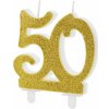 PartyDeco Tortová sviečka 50 - zlatá 7,5 cm 1 ks