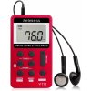Retekess V112 Malé rádio, vreckové rádio AM FM so slúchadlami, batéria 500 mAh, časovač spánku, na behanie, vonku pre seniorov (červené)