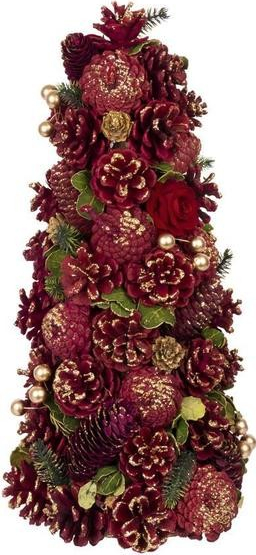 MagicHome 8090779 Vianoce Stromček ozdobený prírodný červeno-zlatý 40 cm