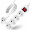 Predlžovací Kábel s uzemnením, 4 zásuvky, 3m, vypínač ON/OFF, biely