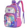 Miko Dievčenský flitrový školský batoh 3D jednorožec Fialový 20L