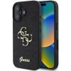 Pevné trblietavé puzdro GUESS pre Apple iPhone 16 - 4G kovové logo - umelá koža - čierne