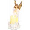Dekorácia MagicHome, Anjel so sviečkou, LED, polyresin, na hrob, 10,5x14x20 cm