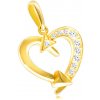 Šperky eshop - Diamantový prívesok zo žltého 14K zlata - kontúra srdca zdobená šípmi, číre brilianty S3BT506.13