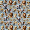 Bavlnený popelín so safari zvieratkami, 3D digitálna tlač 1 m