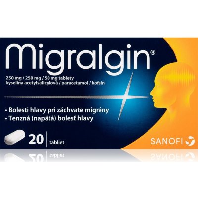 Migralgin Migralgin 250mg/50mg tablety pri bolesti hlavy pri záchvatoch migrény a tenznej bolesti hlavy 20 tbl