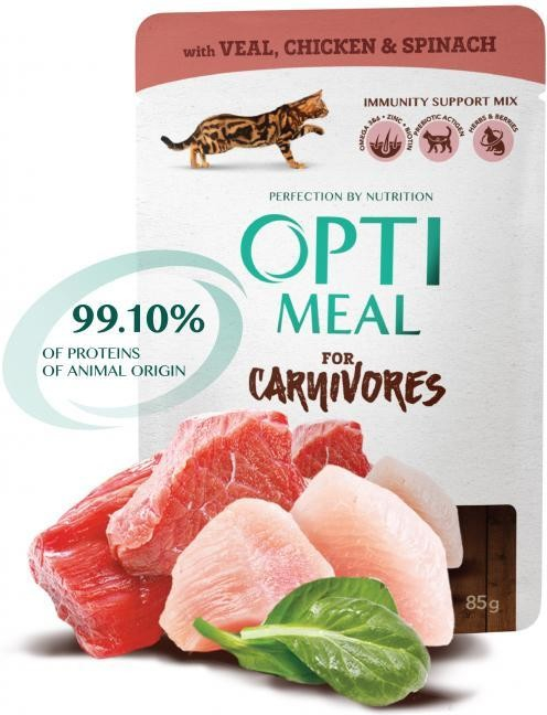OPTIMEAL Grain free for adult cats with veal chicken fillet and spinach in sauce 85 g