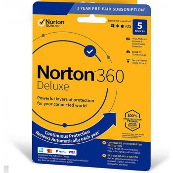 Norton 360 Deluxe 50GB, 1 lic. 5 zar. 12 mes.