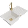 Mexen Pablo, granitový drez 752x436x161 mm, 1-komorový a zlatá batéria Rita, biela, 6510-20-670300-50